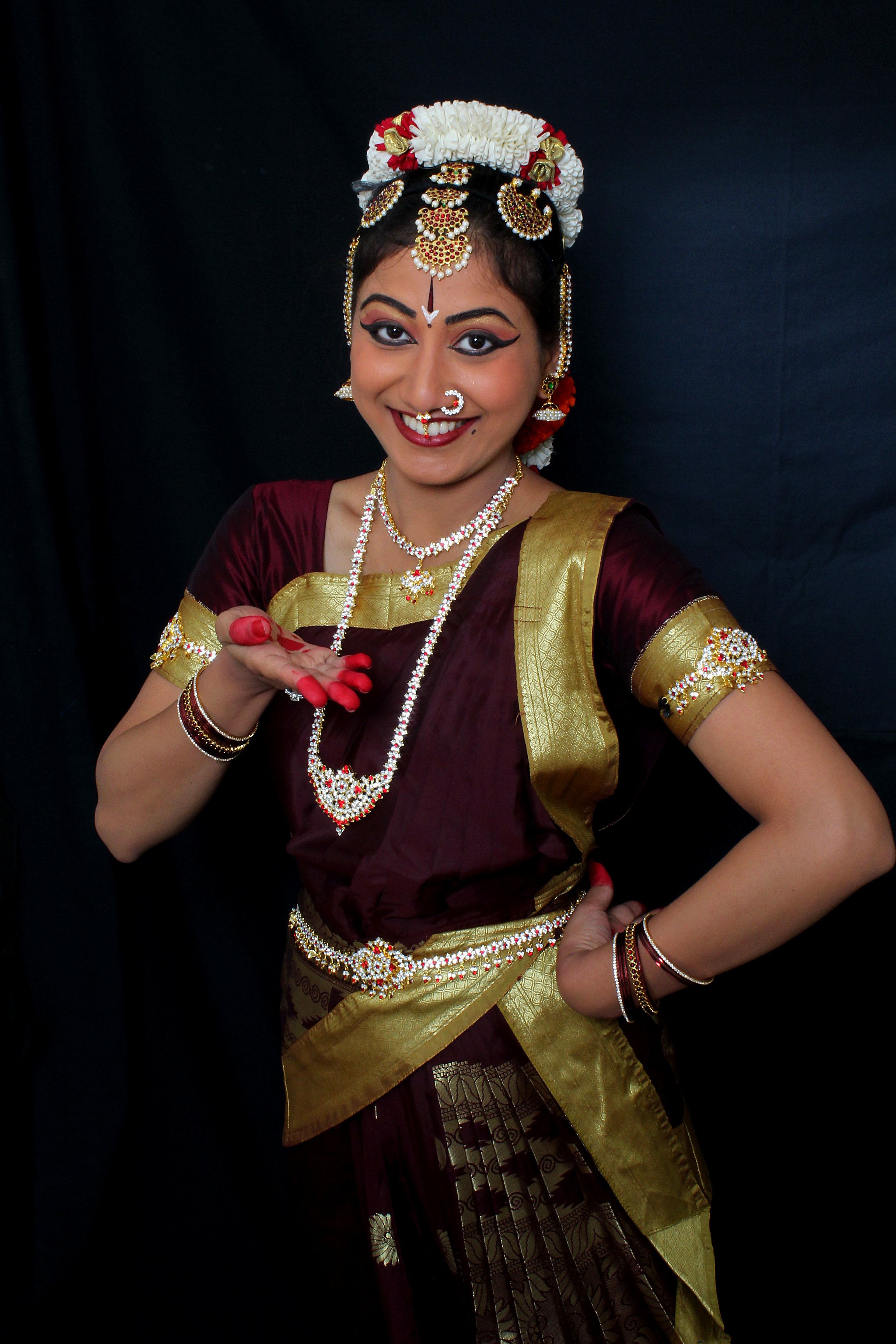 Bharatanatyam hand gesture at the chest